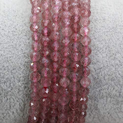 Keleny Gem Semi Precious Gemstones 4mm Round Beads Crystal Stretch Bracelet 7 Inch Unisex - color: Faceted Red Strawberry Quartzite