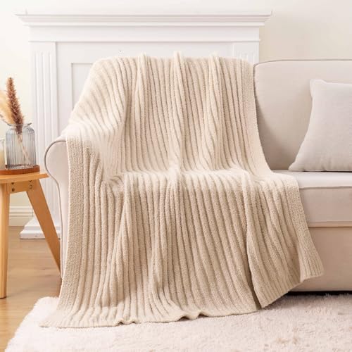 BATTILO Beige Throw Blanket for Couch, Knit Fuzzy Plush Fluffy Soft Netural Blankets, Cozy Warm Lightweight Blanket for Bed, Sofa, Home Decor, 50"x60" - color: Beige