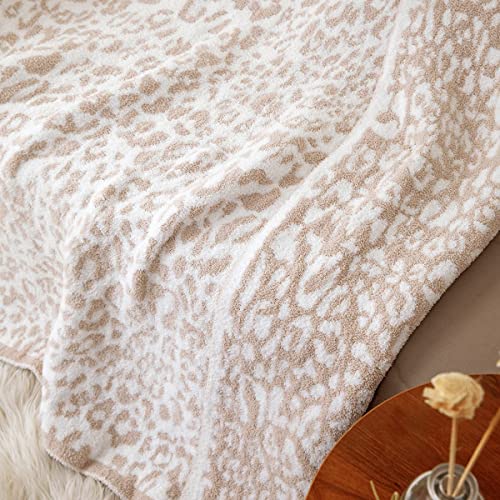 Ultra Soft Leopard Throw Blanket (50x60 inches) Microfiber Blankets Plush Warm Reversible Cheetah Blanket Leopard Pattern Throw for Couch Bed Sofa - Khaki, 50"x60"