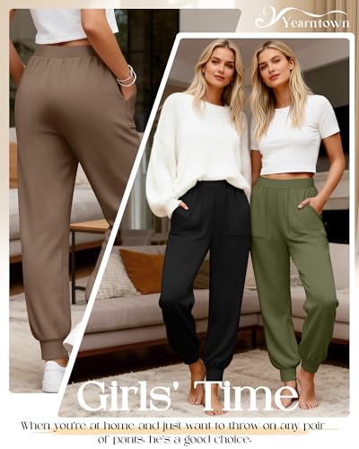 3 Pack Women's Lounge Pants Yoga High Waist Sweatpants Workout Lightweight Casual Joggers Comfy Pajama with Pockets - color: Black, Coffee, Army Green, size: X-Large