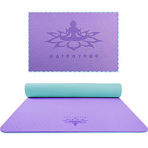Hatha Yoga Extra Thick TPE Yoga Mat - 72"x 32" Thickness 1/2 Inch -Eco Friendly SGS Certified - With High Density Anti-Tear Exercise Bolster For Home Gym Travel & Floor Outside - color: Purple/Green