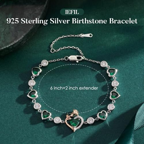 Birthstone Bracelets for Women - 925 Sterling Silver Rose Heart Charm Bracelets, Anniversary Birthday Gifts for Women Wife Mom Girlfriend Daughter, 6"+2" - color: 04-April-Elegant White