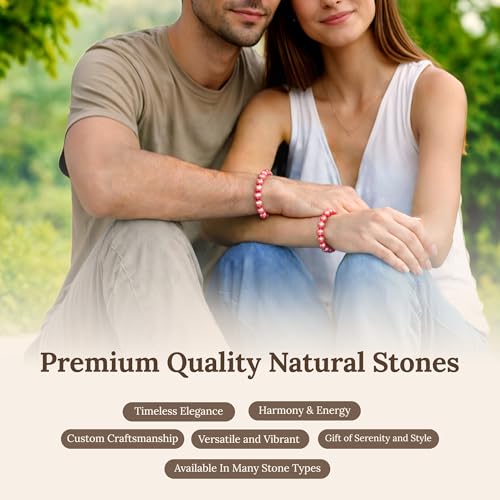 Elm City Direct 8mm Natural Stone Beaded Bracelet – Unisex Crystal Stretch Bracelets for Men & Women, Chakra & Healing Jewelry, Gift-Ready Beaded Bracelets - color: Watermelon Crystal