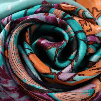 JWSilk Long Charmeuse Silk Scarf Classic Art Print - color: Orange Iris By Van Gogh