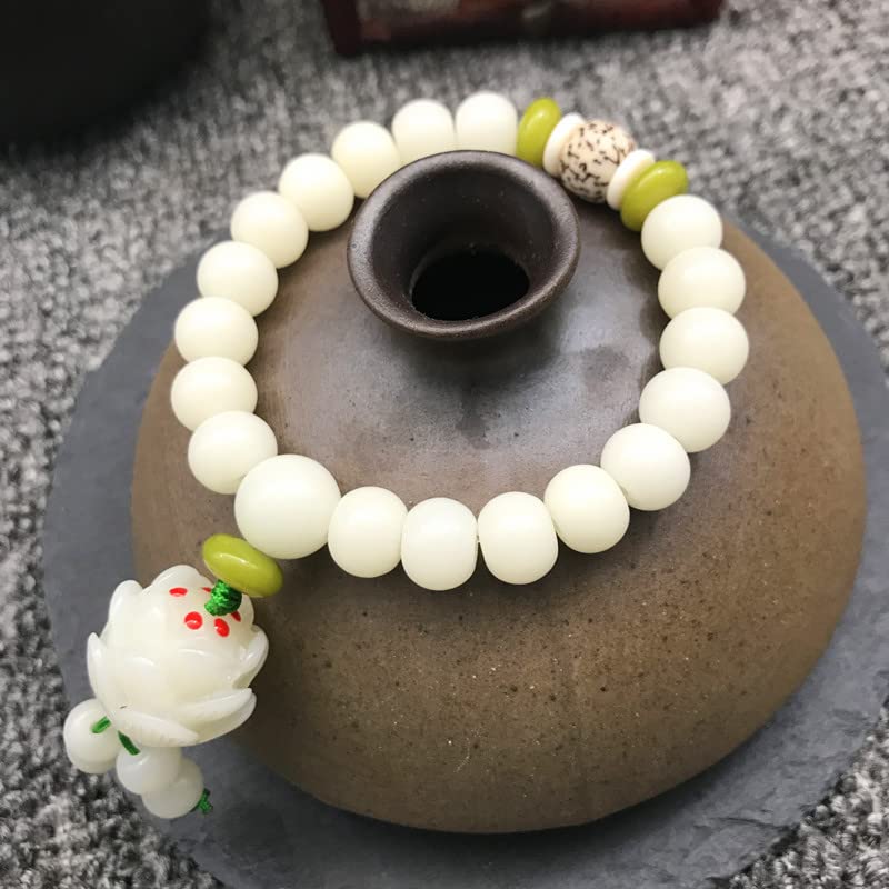 Caiyao White Jade Natural Bodhi Root Lotus bracelet 108 Mala Prayer Mantra Rosary Beads Meditation Lotus Hand String Bracelets Yoga Relieve Stress Anxiety Jewelry for Women Men - style: Lotus