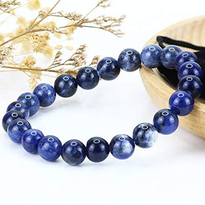 Natural Gemstones Bracelet 8mm Chakra Round Beads Energy Power Crystal Reiki Healing Elastic Stretch 7 Inch for Women Men Unisex - color: Sodalite