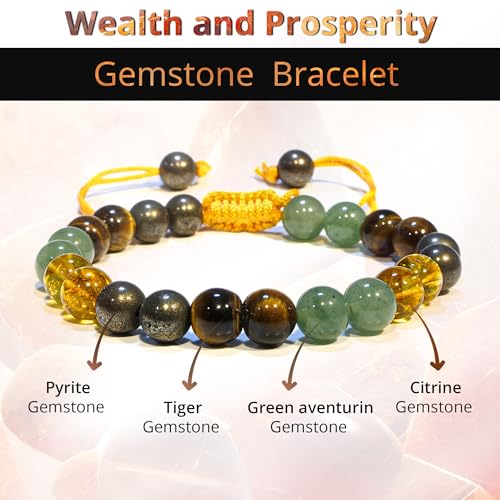 ANAYA AGATE Energy Protection Crystal Handmade Adjustable Bead Bracelet Perfect for Men, Women’s Christmas Gift - Gemstone Healing Stretch Bracelet Pulsera Para Hombre Mujer Stocking Stuffer - color: Money Wealth