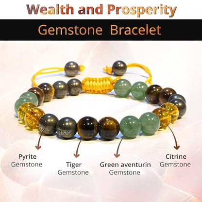 ANAYA AGATE Energy Protection Crystal Handmade Adjustable Bead Bracelet Perfect for Men, Women’s Christmas Gift - Gemstone Healing Stretch Bracelet Pulsera Para Hombre Mujer Stocking Stuffer - color: Money Wealth