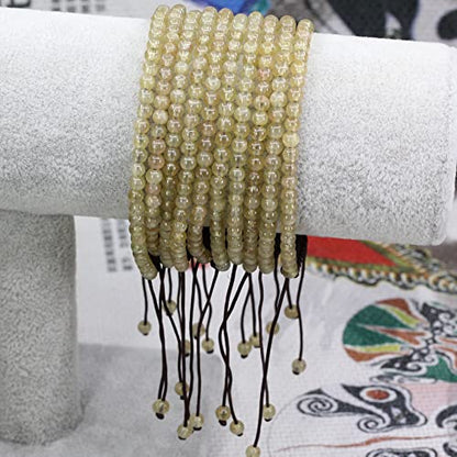 Keleny Natural Gemtones 4mm Round Beads Crystal Adjustable Braided Macrame Tassels Bracelets Unisex - color: Yellow