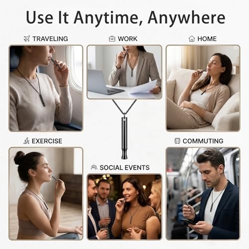 LAMKHOO Breathing Necklace to Quit Smoking and Vaping with Refillable Mint Pods Stop Smoking Aids Fidget Necklace for Anxiety Relief Smokeless Inhaler for Adults (Black) - color: Black
