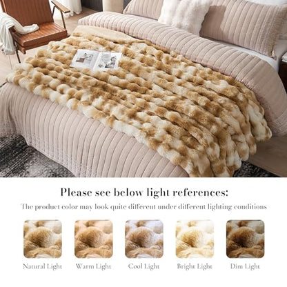 Amélie Home Faux Fur Throw Blanket, Ultra Soft Fuzzy Plush Bubble Blanket for Couch, Bed & Living Room, 60"x80", Tie-dye Khaki - color: Tie-dye Khaki, size: 60" x 80"