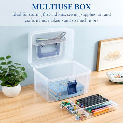 MyGift 10 Inch First Aid Clear Bin with Detachable Tray and Blue Quick Access Top Lid Flap, Portable Emergency Kit, Medical Supply Travel Tote, Medicine Storage Box Container (Navy) - color: Navy