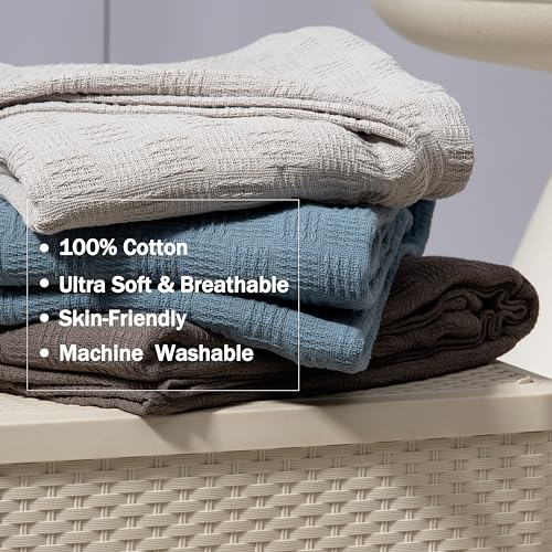 JIKFRIMA Cotton Throw Blanket 150 by 200 cm, Knit Waffle Weave Throw Blankets for Couch, Sofa, Bed, Home Decor, Lightweight and Breathable Crochet Blanket for All Seasons (Navy, Twin (150 by 200 cm))