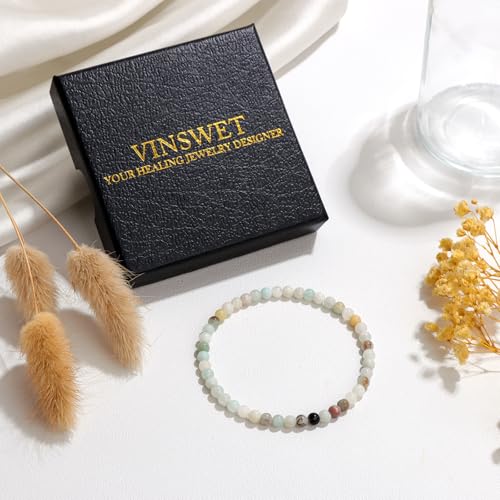 Vinswet 4mm 6mm 8mm Healing Crystal Bracelets for Women Men Natural Stone Beaded Stretch Bracelet Handmade Gemstone Reiki Spiritual Jewelry Gifts - color: Amazonite, size: 4mm