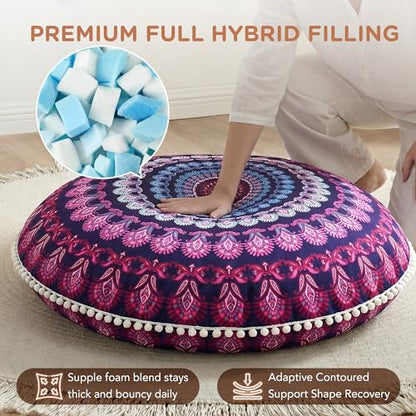 Codi 32 Inch Round Floor Pillow, Large Meditation Pouf Cushion , Memory Foam Stuffer Circle Throw Pillows - (Purple Orchid, 1 Count (Pack of 1))