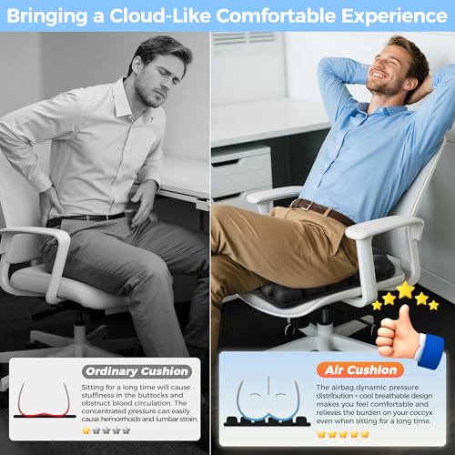 Upgrade Airplane Seat Cushion with No External Air Pump, Inflatable Seat Cushion for Long Flights, Portable Wheelchair Cushions, Adjustable Air Cushion with Non-Skid Bottom Relief Discomfort in Coccyx