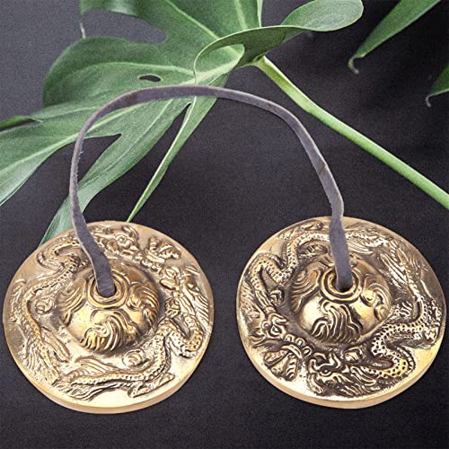 Meditation Bell, 6.5cm Tibetan Tingsha Cymbals Meditation Chime Bells Yoga Finger Chime Buddhist Percussion Instruments (double dragon pattern) - size: double dragon pattern