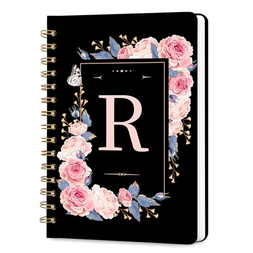 Lined Spiral Journal Notebook, A5 College Ruled Spiral Notebook for Women, Hardcover with Elegant Design for Work and Note-Taking, 5.5 * 8.25 inch, 160 Pages, Letter R - color: R