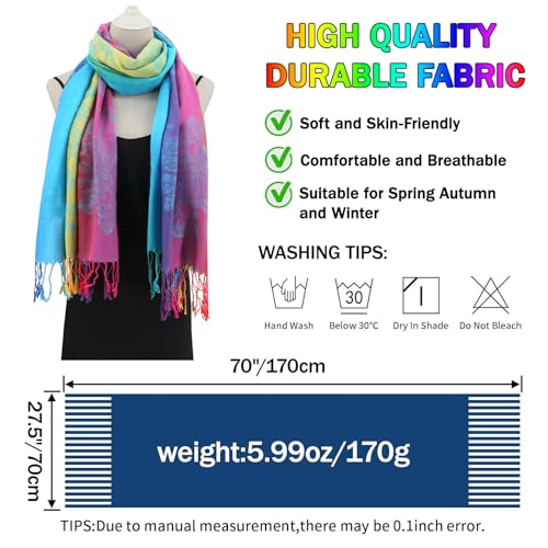 Rave Pashmina Scarf, Fashion Colorful Shawls and Wraps Soft Festival Scarves - color: C-peacock Blue (Flower Pattern)