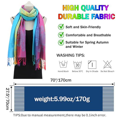 Rave Pashmina Scarf, Fashion Colorful Shawls and Wraps Soft Festival Scarves - color: C-peacock Blue (Flower Pattern)