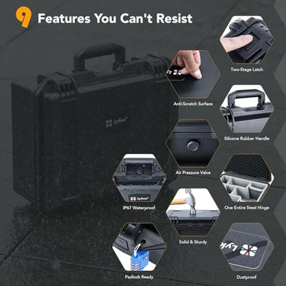 Lykus PVC1 Waterproof Hard Case with Padded Dividers for Cameras, Lenses, Dual DJI Mavic/Air/Mini drones [CASE ONLY] - color: Black PVC1