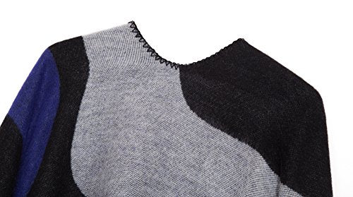 Urban CoCo Women's Color Block Shawl Wrap Open Front Poncho Cape - color: Series 19-royal Blue