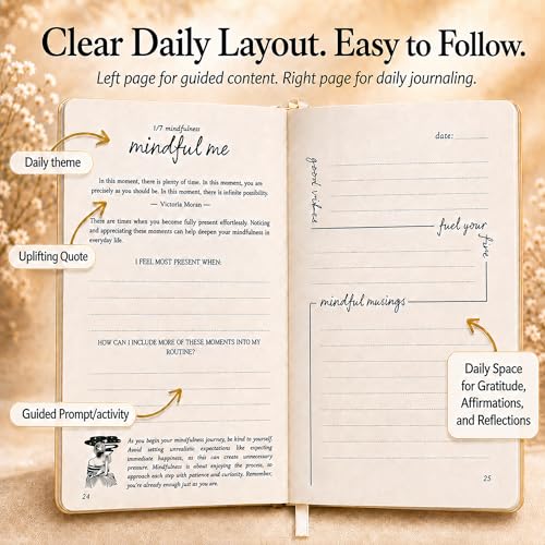 Guided Journal for Women | 13-Week Mindfulness & Self-Reflection Journal for Self-Care, Gratitude & Personal Growth | Unique Daily Prompts & Exercises | A5 Vegan Leather | Elegant Gift Box | Her Vibe - color: Beige