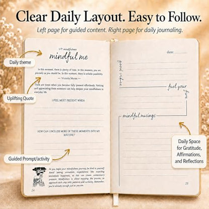 Guided Journal for Women | 13-Week Mindfulness & Self-Reflection Journal for Self-Care, Gratitude & Personal Growth | Unique Daily Prompts & Exercises | A5 Vegan Leather | Elegant Gift Box | Her Vibe - color: Beige
