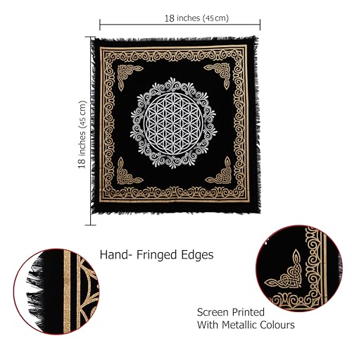 Indian Consigners Altar Cloth Flower of Life Witchcraft Alter Tarot Spread Top Cloth Wiccan Square Spiritual 18 by 18 Sacred (Flower of Life Gold Silver) - color: Flower of Life Gold Silver