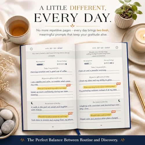 Gratitude Journal 2026 – Undated Daily Gratitude Journal with Upgraded Dynamic Prompts & Gift Box – 5 Minute Reflection, Mindfulness & Happiness Journal for Women & Men - color: Navy Blue