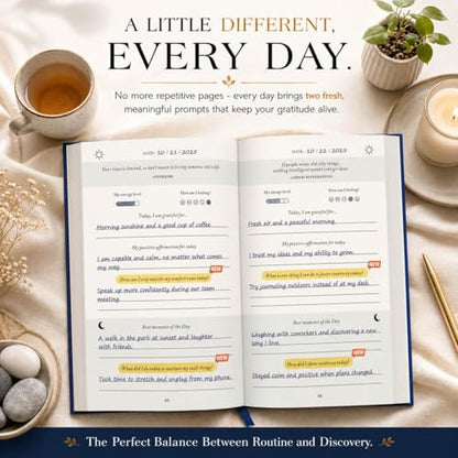 Gratitude Journal 2026 – Undated Daily Gratitude Journal with Upgraded Dynamic Prompts & Gift Box – 5 Minute Reflection, Mindfulness & Happiness Journal for Women & Men - color: Navy Blue