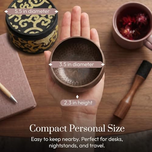 Silent Mind Tibetan Singing Bowl Set – Easy to Play & Beginner Friendly Meditation Bowl with Cushion, Mallet & Case | Stress Relief & Mindfulness | Gift-Ready - color: Brown Glossy, size: With Case