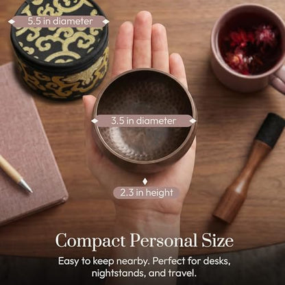 Silent Mind Tibetan Singing Bowl Set – Easy to Play & Beginner Friendly Meditation Bowl with Cushion, Mallet & Case | Stress Relief & Mindfulness | Gift-Ready - color: Brown Glossy, size: With Case