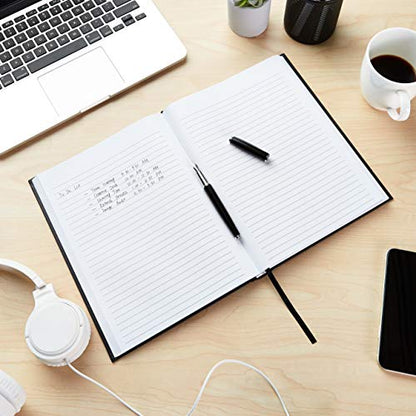 Amazon Basics Professional Hardcover Writing Journal for Journaling and Note Taking, Sturdy, Perforated Pages, 10.5 x 7.5 inches, Black, 2-Pack