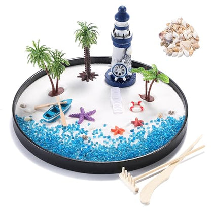 Cularve Zen Garden for Desk, Holiday Island Theme Sand Box Kit, Garden Meditation, Stress Relief Gifts, Home Office Desk Decoration.