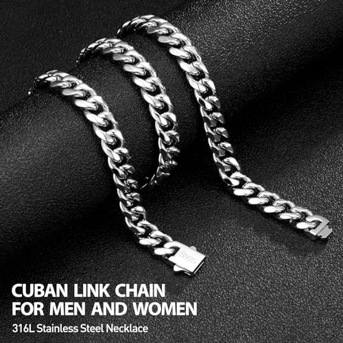 Cuban Link Chain for Men 9MM Silver Chain Necklace 316l Stainless Steel 925 Sterling Silver Filled - style: Length 22 Inch