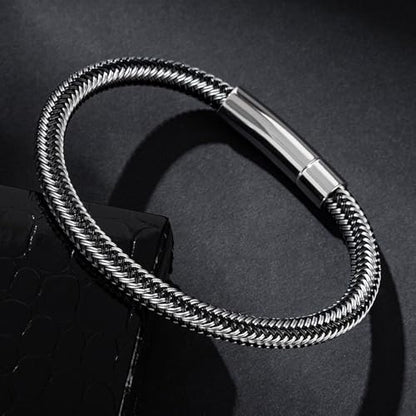 Men's Leather Bracelet, Stackable Stainless Steel Clasp Bracelets for Men Stylish Birthday, Thanksgiving, Valentine's Day Gift for My Man - style: 8.2" Gunmetal Color Button