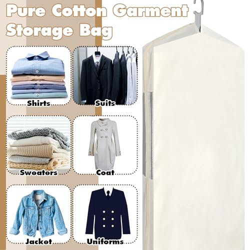 Aliceset 3 Pack Pure Cotton Garment Storage Bag for Hanging Clothes 24 x 61 Inch Breathable Garment Cover Canvas Suit Bags for Closet Storage Short Dresses Suits Gowns - size: 24 x 61 Inch