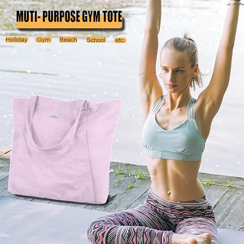 Yoga Mat Bag for Women, 100% Cotton Canvas Tote with Wet/Dry Pocket, Bottle Holder and Inner Zipper Pocket, 25L Carrier for Pilates and Travel - color: Lilac