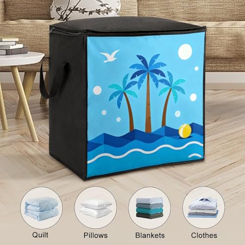 Blue Tropical Storage Bag Portable Closet Organizer Storage Bags Quilt Storage Bags with Zippered Breathable Storage Bag with Carry Handles for Blanket Pillow Bedding