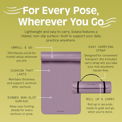 Retrospec Solana Yoga Mat Thick 1/2in Non-Slip Workout Mat with Nylon Strap - 72x24in Exercise Mat for Pilates, Stretching & Fitness - BPA Free, Easy Clean - color: Violet Haze