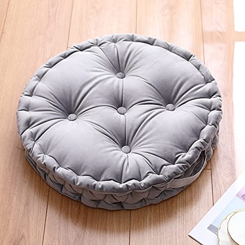 Tufted Velvet Floor Cushion, Round Thick Seating Cushion with Carrying Handle, Patio Meditation Pillow Tatami Chair Pads, 20"x20"x3.9", Grey - color: R-grey