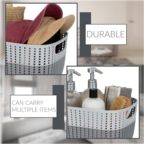 Simplify 2 Tone Sailor Knot Plastic Storage Tote | Decorative Basket | Closet Organization | De-clutter | Accessories | Toys | Bathroom Organization | Medium | Grey/Grey