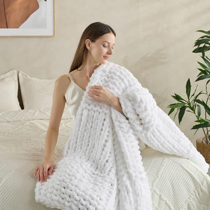 Soft Knitted Throw Blanket - 50x60 Inch Cozy & Lightweight All-Season Blanket, Wrinkle-Resistant Polyester for Couch, Bed, Sofa, Reading Nook (White) - color: White