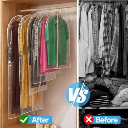 36” All Clear Garment Bags for Women Suit Bags - PEVA Waterproof Suit Cover with Zipper for,Hanging Clothes, Coats - Durable Dresser for Closet Storage, Dustproof & Moisture Resistant - 36”/12 Pack - size: 36" -12 Pack