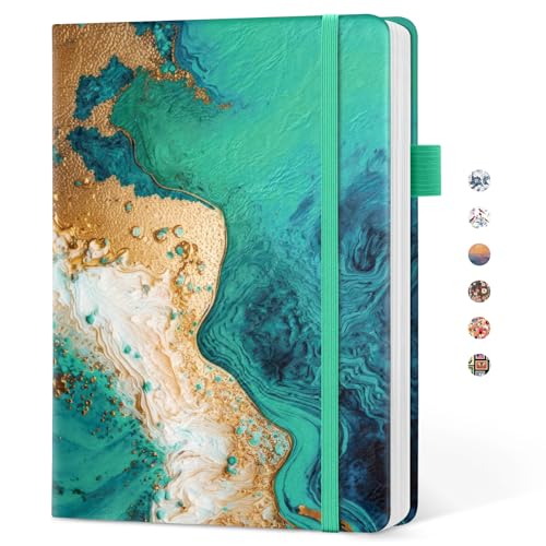 Taja Pretty Lined Journal for Women, Aesthetic Cute Hardcover Leather Journal for Writing, A5 College Ruled Notebook for Work & Note Taking, Perfect for Office School Home, 160 Pages, Emerald Shores - color: R-Emerald Shores, style: A-Lined