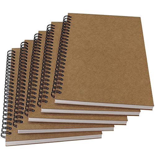 YUREE A5 Spiral Notebook Lined, 100gsm Thick Paper & Hard Kraft Cover, 60 Sheets (120 Pages), 8.35" x 5.9", Brown, 5 Pack - color: Brown Hardcover-Lined