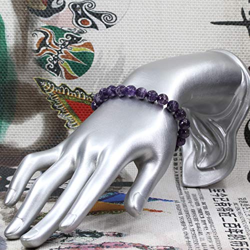 Amandastone Natural Gemstone 8mm Round Beads Stretch Bracelet 7 Inch - color: Faceted African Amethyst