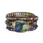 Plumiss Women Boho Handmade Natural Stone Crystal Leather Bead Wrap Bracelets Collection - style: Green Blue Jasper 5W