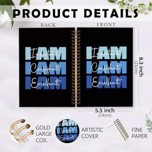 I Am Affirmation Spiral Notebook, Blue and Black Motivational Journaling Notebooks, Affirmation Spiral Journal for Kids Men Women, Positive Office School Supplies Gifts, 5.5x8.3 In - color: am affirmation